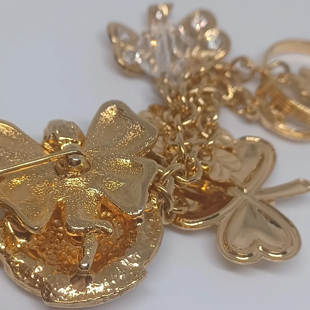 Vintage Kirks Folly Rainbow Clover Lucky Pot Of Gold Dangle Rhinestone Brooch